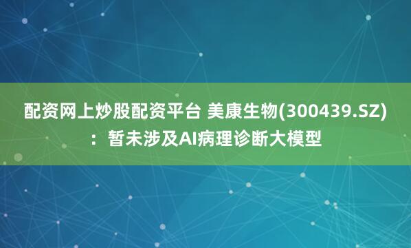 配资网上炒股配资平台 美康生物(300439.SZ)：暂未涉及AI病理诊断大模型